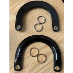 Manici per borsa in vernice lucida nero tipo Dior completi di anelli oro per il montaggio