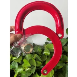 Bag handles in glossy red patent leather Dior type complete with silver rings for mounting 2
