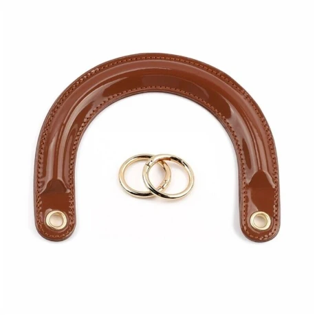 Bag handles in glossy black patent leather Dior type complete with gold rings for mounting