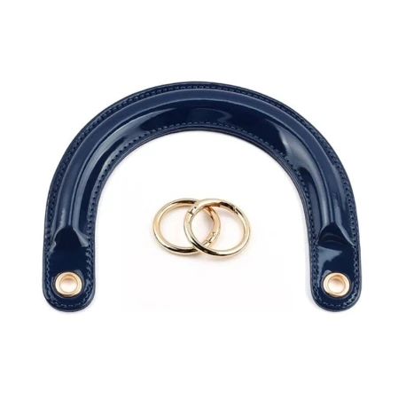Bag handles in glossy black patent leather Dior type complete with gold rings for mounting