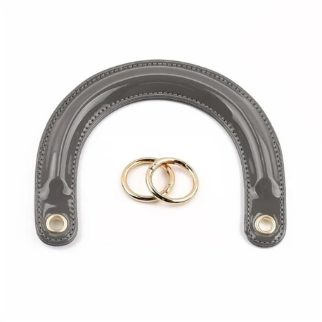 Bag handles in glossy black patent leather Dior type complete with gold rings for mounting