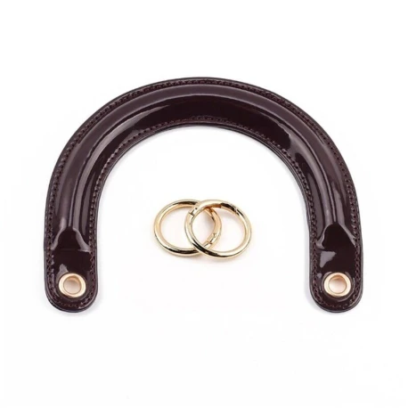 Bag handles in glossy black patent leather Dior type complete with gold rings for mounting
