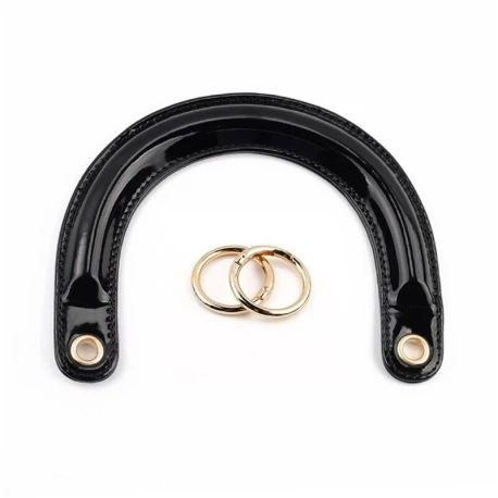 Bag handles in glossy black patent leather Dior type complete with gold rings for mounting