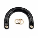 Bag handles in glossy black patent leather Dior type complete with gold rings for mounting