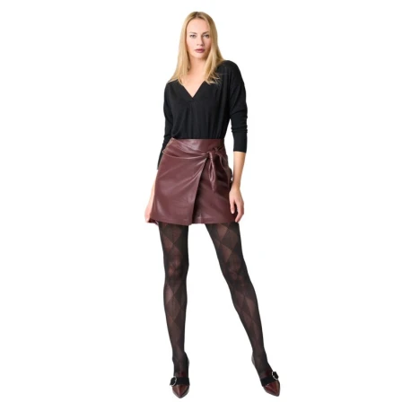 SiSi Overlap Collant Moda coprente con motivo di rombi in microfibra colore bordeaux borgogna intenso