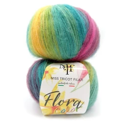 Lana Flora effetto Mohair di Miss Tricot Filati gomitolo di filato da 100gr. colore 7 sfumato smeraldo giallo bordeaux