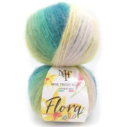 Lana Flora effetto Mohair di Miss Tricot Filati gomitolo di filato da 100gr. colore 7 sfumato smeraldo giallo bordeaux 2