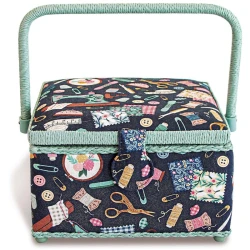 Square-shaped sewing basket with vintage needle and thimble pattern - 612063 Prym