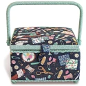 Square-shaped sewing basket with vintage needle and thimble pattern - 612063 Prym