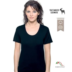 Short-sleeved shirt in black fleece cotton with satin trim - 326 Leable