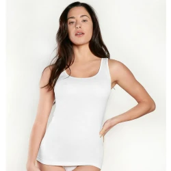 Women's cotton tank top with wide straps and satin trim