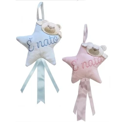 Fiocco nascita sopra-culla stella con orsetto imbottito - FN006 Modidea