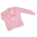 Button-front wool blend bed jacket with satin bow