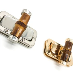 Large Natural Bamboo Gold and Silver Rectangular Swivel Clasp - MA215 MAS