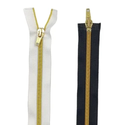 Cerniera lampo con spirale in Nylon metallizzato dorato 100 cm con doppio cursore