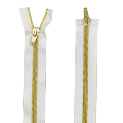 Cerniera lampo con spirale in Nylon metallizzato dorato 100 cm con doppio cursore 2