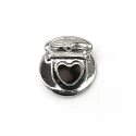 Satchel clasp with heart-shaped button in brushed antique brass for handmade bags