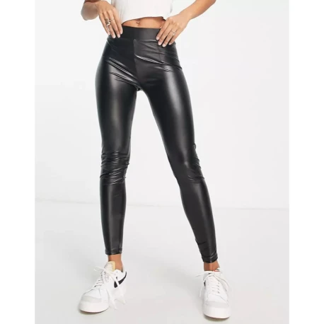 Women's leggings made of soft faux leather fabric
