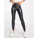 Women's leggings made of soft faux leather fabric