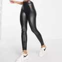 Women's leggings made of soft faux leather fabric