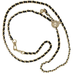 Gold metal chain bag strap with black faux leather insert