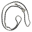 Tracolla per borse catena in metallo argento con inserto in ecopelle nera 