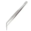 Steel sewing tweezers with curved tips for precision work in thread recovery - Premax