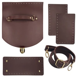 Kit for brown bag complete with bottom, flap, sides, shoulder strap and satchel closure
