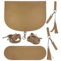 Backpack kit with base, shoulder straps, flap with closure and beige decorative tassels