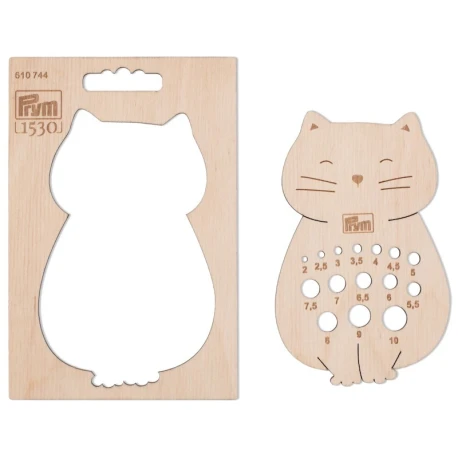 Misuratore per ferri da maglia e uncinetti in legno a forma di gatto - 610744 Prym