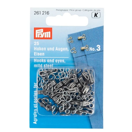 Hooks and Eyelets No. 3 medium size steel for skirts and trousers - 261216 Prym