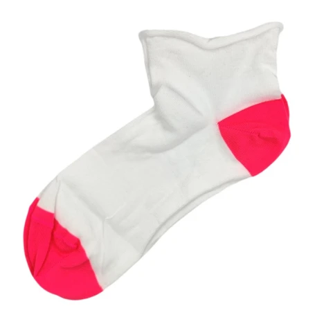 Calzino donna in cotone bianco e fluo con bordo taglio al vivo