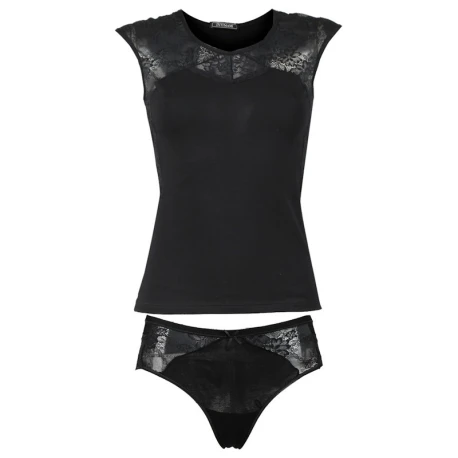 Women's underwear set tank top and black briefs with elegant lace