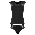 Coordinato intimo donna canottiera e slip nero con elegante pizzo