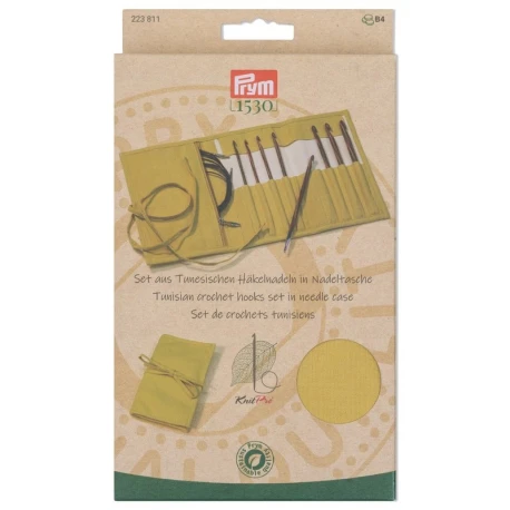 Tunisian crochet hook set in wood, sizes 3.50 to 8.00 with interchangeable cable for Tunisian crochet work - 223810 Prym
