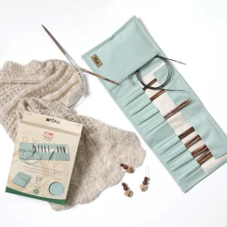 Set of wooden circular knitting needles with interchangeable tips ranging from 3.50 to 8.00 and wire - 223802 Prym