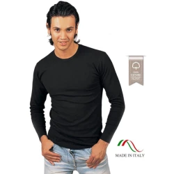 Maglia uomo a manica lunga Girocollo in Cotone Felpato nero - 347 Leable