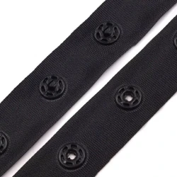 Black webbing with press studs for leotards and corsetry 1.8cm high