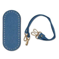 Medium denim base set for bag 21 x 9 cm with matching pair of handles 45 cm - MA262 Mas 2