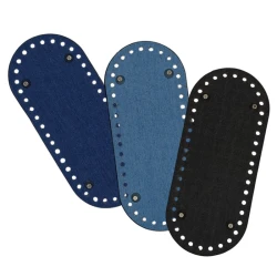 Fondi ovali in Jeans Denim 21cm x 9cm con piedini argento per borsa - MA265S Mas