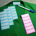 Thermo-adhesive Marcabiancheria labels applied to a T-shirt