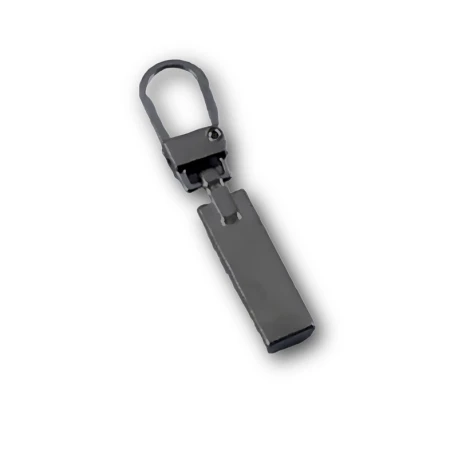 Rectangular flat zip puller with openable hook attachment