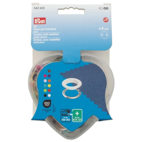 8mm coloured decorative eyelets with washers, 66 assorted pieces - 542620Prym