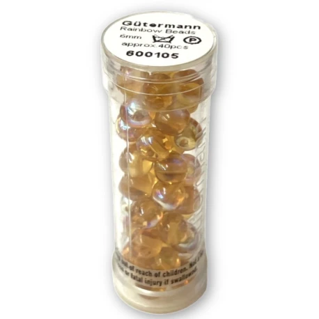 Gutermann 6mm iridescent rainbow glass beads in Honey colour 1970