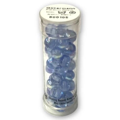 Gutermann 6mm iridescent rainbow glass beads in sky blue 6660
