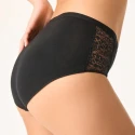 Slip MIDI con inserto in pizzo fianco medio in cotone organico nero - Golden Lady underwear