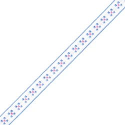 Decorative braid ribbon with delicate light blue checked geometric pattern 10 mm high