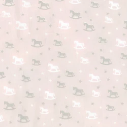 Cotton fabric patterned rocking horse on pink background 140cm high