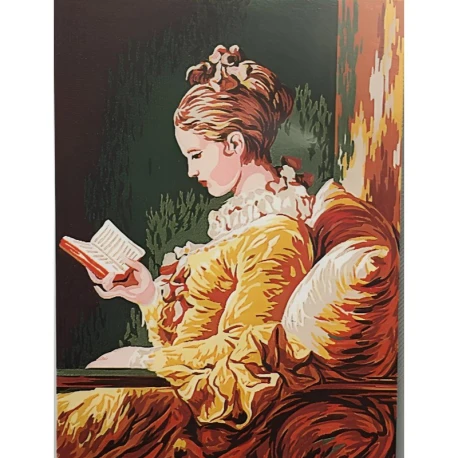 Tela quadro da ricamare a mezzo punto La ragazza che legge “Jeune Fille Lisant” Fragonard - DMC