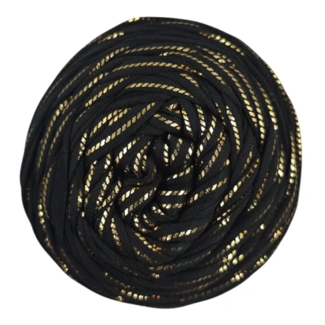 Fettuccia in Lycra Soft Shine Glitter senza imperfezioni per borse all'uncinetto rocca da 400gr - nero oro PL7000 Mas